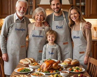 Custom Family Reunion Aprons Bulk Order Striped Matching BBQ Shirts Alternative Personalized Last Name Embroidery Event Party Favors