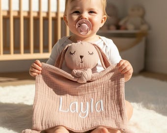 Bunny Lovey with Name, Personalized Baby Comforter, Soft Plush Finish