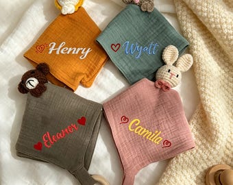 Custom Crochet Animal Security Toy, Unique Textured Comfort Blanket For Toddlers, Personalized Birthday Present, Bear Crochet comfort towel