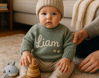 Personalized Baby Name Sweater, Custom Kids Jumper, Newborn Coming Home Outfit, Photo Prop, Keepsake Clothing — Baby Shower Gift