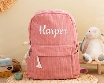 Custom Toddler Backpack, Personalized Children Backpack With Name, Embroidered Corduroy School Bag, Preschool Backpack, Back to School Gift
