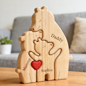 Casse-tête personnalisé en bois avec nom de famille, nom d'animal gravé personnalisé, cadeau pour un nouveau papa, cadeau de fête des pères, décoration de chambre de bébé, baby shower