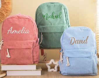 Personalized Children's Backpack With Name, Custom Toddler Backpack, Embroidered Corduroy Preschool Backpack, Kids School Bag, Gift for Kids