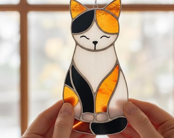 Handmade Cat Stained Glass Suncatcher, Cat Window Hanging, Pet Lover Gift, Cat Memorial Gift