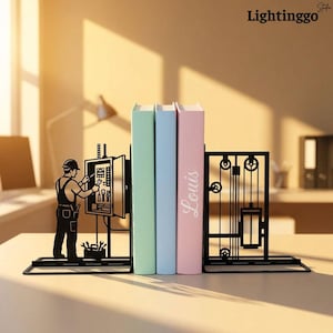 Personalized Elevator Mechanic Metal Bookend, Lift Tech Decor, Work Anniversary Gift