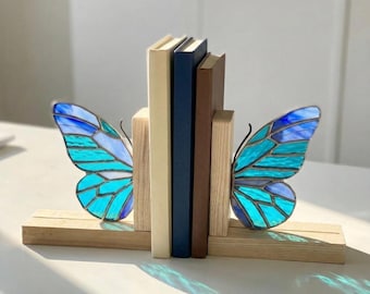 Schmetterling Glasmalerei Buchstützen, Glasmalerei Buchhalter, Handgemachtes Suncatcher Naturdekor Geschenk