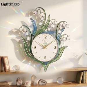 Horloge murale en vitrail muguet, décoration murale florale, cadeau de printemps pour maman