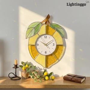 Lemon Stained Glass Wall Clock, Citrus Kitchen Decor, Fruit Wall Art, Summer Decor Gift