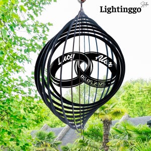 Custom Couple Rings Wind Spinner: 3D Kinetic Garden Art - Metal Patio Decor