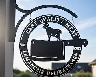 Custom Butcher Shop Sign, Personalized Meat Market Metal Sign, Steak House Hanging Sign, Outdoor Shop Decor