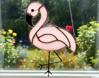Handmade Flamingo Stained Glass Suncatcher, Bird Window Hanging, Tropical Decor, Flamingo Lover Gift