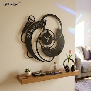 Reloj de pared metálico personalizado para DJ, decoración para productores musicales, arte de pared con discos de vinilo, letrero para discoteca, regalo para amantes de la música