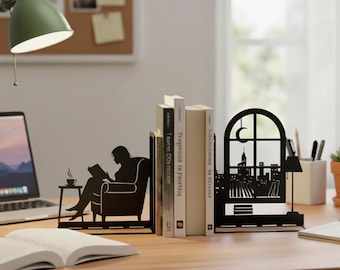 Gepersonaliseerde meisjesleesboek metalen boekensteunen, aangepaste naam boekensteun met gelezen boek, cadeau voor haar of boekenliefhebber, decor boekwinkel