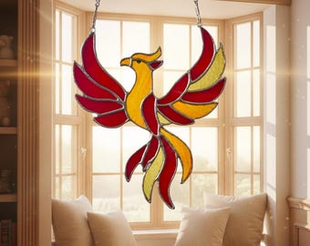 Atrapasol de vitral de fénix hecho a mano, adorno para ventana de fénix, regalo decorativo de vidrio hecho a mano con forma de fénix