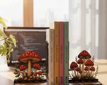 Sujetalibros metálicos con forma de seta – Soporte para libros con forma de seta para amantes de la naturaleza – Rincón de lectura con forma de seta, Regalos para amantes de los libros