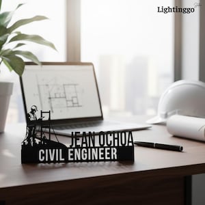 Personalized Civil Engineer Desk Name Plate, Land Surveyor Office Sign, Custom Metal Gift for Engineer, Construction Decor