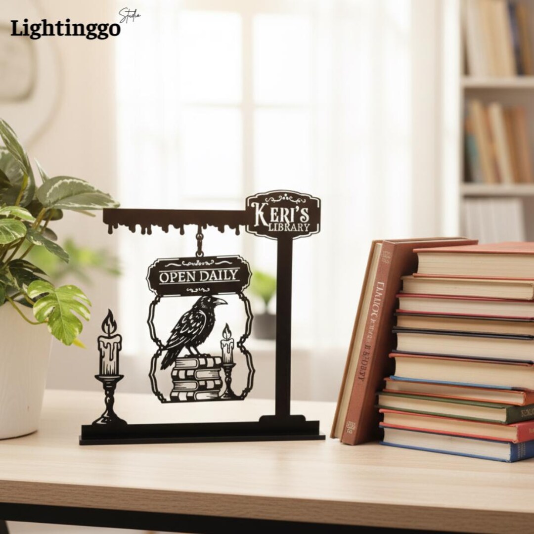 Custom Raven Library Sign – Gothic Book Lover Metal Decor, Personalized ...
