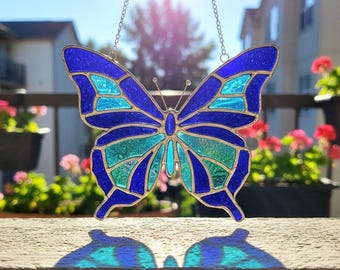 Handmade Butterfly  Stained Glass Suncatcher, Butterfly Window Hanging, Nature Inspired Home Decor, Garden Art Gift for Her