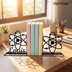 Sujetalibros metálico personalizado con forma de átomo, decoración de física y ciencias, regalo de graduación STEM