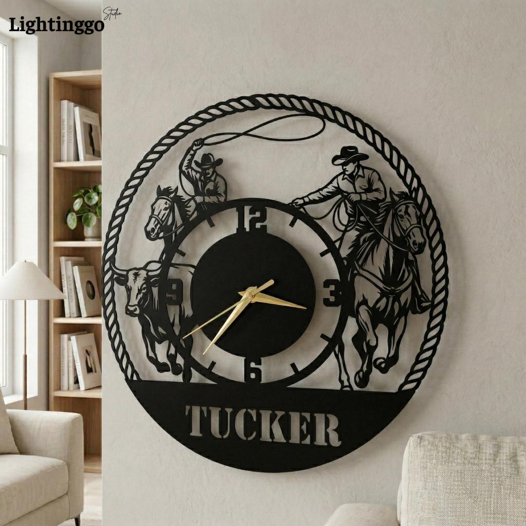 Personalized Cowboy Metal Wall Clock, Western Rodeo Horse Decor, Custom ...