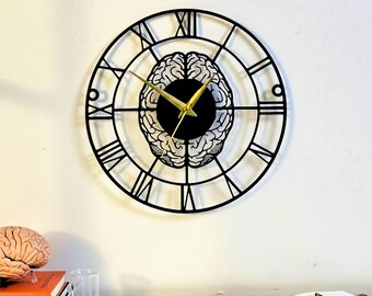 Reloj de pared de metal con diseño de cerebro personalizado, decoración de pared científica, reloj de anatomía, decoración de consultorio médico, regalo para estudiantes de medicina
