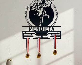 Gepersonaliseerde worstelmedaillehouder, aangepaste naammedaille displayrek, worstelaar metalen muurkunstcadeau