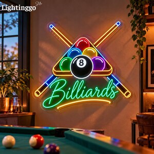 Billiards Pool Hall Neon Sign, Game Room Bar Led Light, Sports Man Cave Art Decor