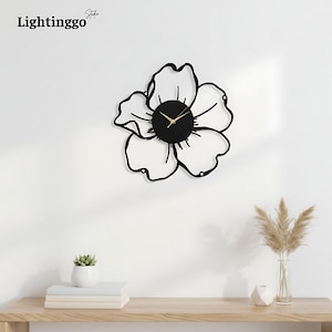 Flower Metal Wall Clock: Minimal Floral Art Home Decor