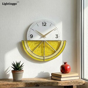 Lemon Stained Glass Wall Clock Lemon Clock, Kitchen & Citrus Home Decor, Housewarming Gift