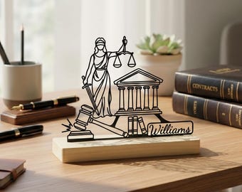 Letrero personalizado para escritorio de abogado, decoración de mesa para abogado, arte de balanza de justicia para oficina, regalo de graduación de derecho