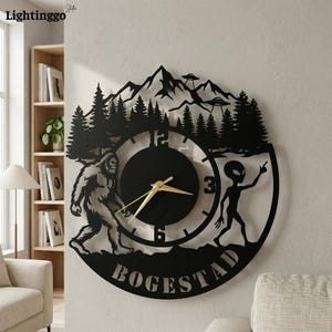 Personalized Bigfoot Alien Metal Wall Clock, Sasquatch Wall Decor, Sci-Fi Room Sign, Custom Conspiracy Theory Gift
