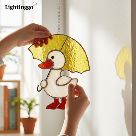 Handmade Duck Stained Glass Suncatcher, Duck Window Hanging, Handmade Animal Glass Decor Gift