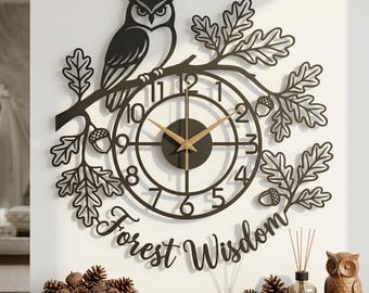 Reloj de pared metálico personalizado con forma de búho nocturno, decoración de bosque, regalo para amantes de las aves.