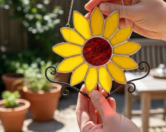 Atrapasueños de girasol hecho a mano, colgante de ventana con flores, regalo para amantes de la jardinería, atrapasol de verano