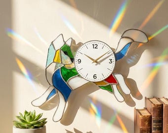 Cat Wall Clock, Cat Mom Birthday Gift, Stained Glass Animal Art, Unique Feline Gift