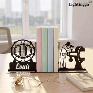 Personalized Physicist Metal Bookend, Science Lab Bookshelf Decor, Nuclear Physics Book End Gift