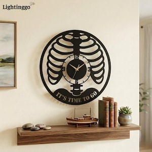 Custom Skeleton Rib Cage Metal Wall Clock, Gothic Home Decor, Medical Student Gift, Anatomy Wall Art, Halloween Sign