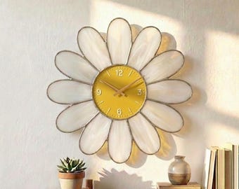 Daisy Stained Glass Wall Clock Daisy Clock, Floral Living Room Decor, Mother's Day Gift