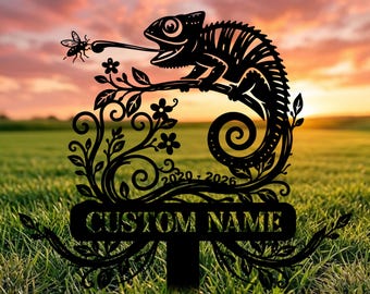 Estaca metálica personalizada con forma de camaleón para jardín, decoración para exteriores, ideal para amantes de las mascotas exóticas y el jardín.