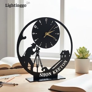Personalized Surveyor Metal Table Clock, Custom Metal Tabletop Clock with Name, Gift For Corporate, Desk Sign for Land Surveyor Gift