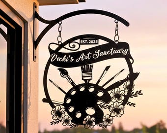 Custom Art Studio Hanging Sign, Personalized Artist Metal Sign, Painter Studio Outdoor Decor, Art Gift for Artist