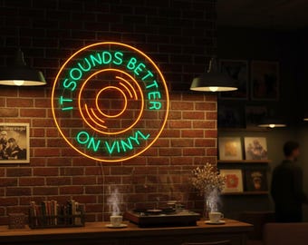 Vinyl Neon Sign, Record Store LED Light, Music Lover Neon Wall Decor, Retro Vinyl Neon Sign