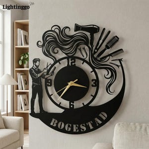 Horloge murale en métal personnalisée pour salon de coiffure, décoration murale pour coiffeur, enseigne de salon de coiffure, cadeau fait main pour coiffeur