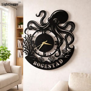 Kundenspezifische Oktopus-Metallwanduhr, Küstenstrand-Haus-Dekor, personalisiertes nautisches Seezeichen, Ozean-Raum-Dekor
