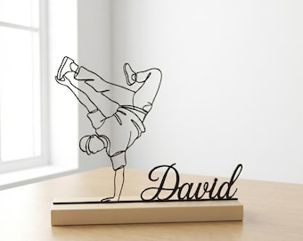 Custom Breakdancer Metal Sign, Personalized Hip Hop Dance Desk Decor, Wooden Base Boy Art, Dancer Gift for Teen, Breakdancing Ornament