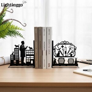 Veterinarian Metal Bookends, Pet Clinic Silhouette Book Holder, Animal Doctor Decor