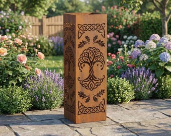 Tree of Life Metal Garden Column - Celtic Outdoor Yard Decor Gift, Pagan Decor