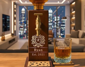 Aangepaste houten whiskydispenser, gegraveerde drankstandaard, cadeau voor heren