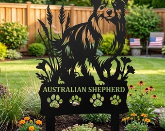 Australian Shepherd Garden Stake, Custom Dog Breed Name Sign, Aussie Dog Lover Outdoor Decor