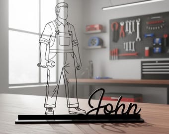 Personalisierte Mechaniker Metallschild mit Namen, kundenspezifische Autoreparatur-Metallkunst für Schreibtischdekor, Geschenk für ihn, Garagen-Büroschreibtischdekor